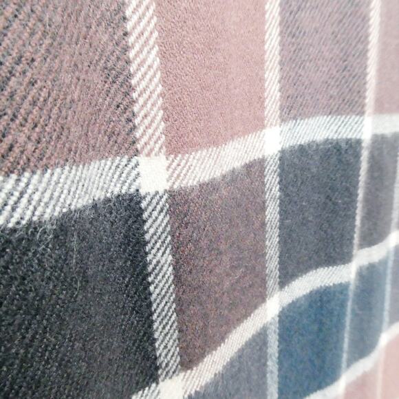 Windowpane Check Scarf Rectangle Fringe Brown Navy Blue Squares Pattern Flannel - Picture 3 of 7